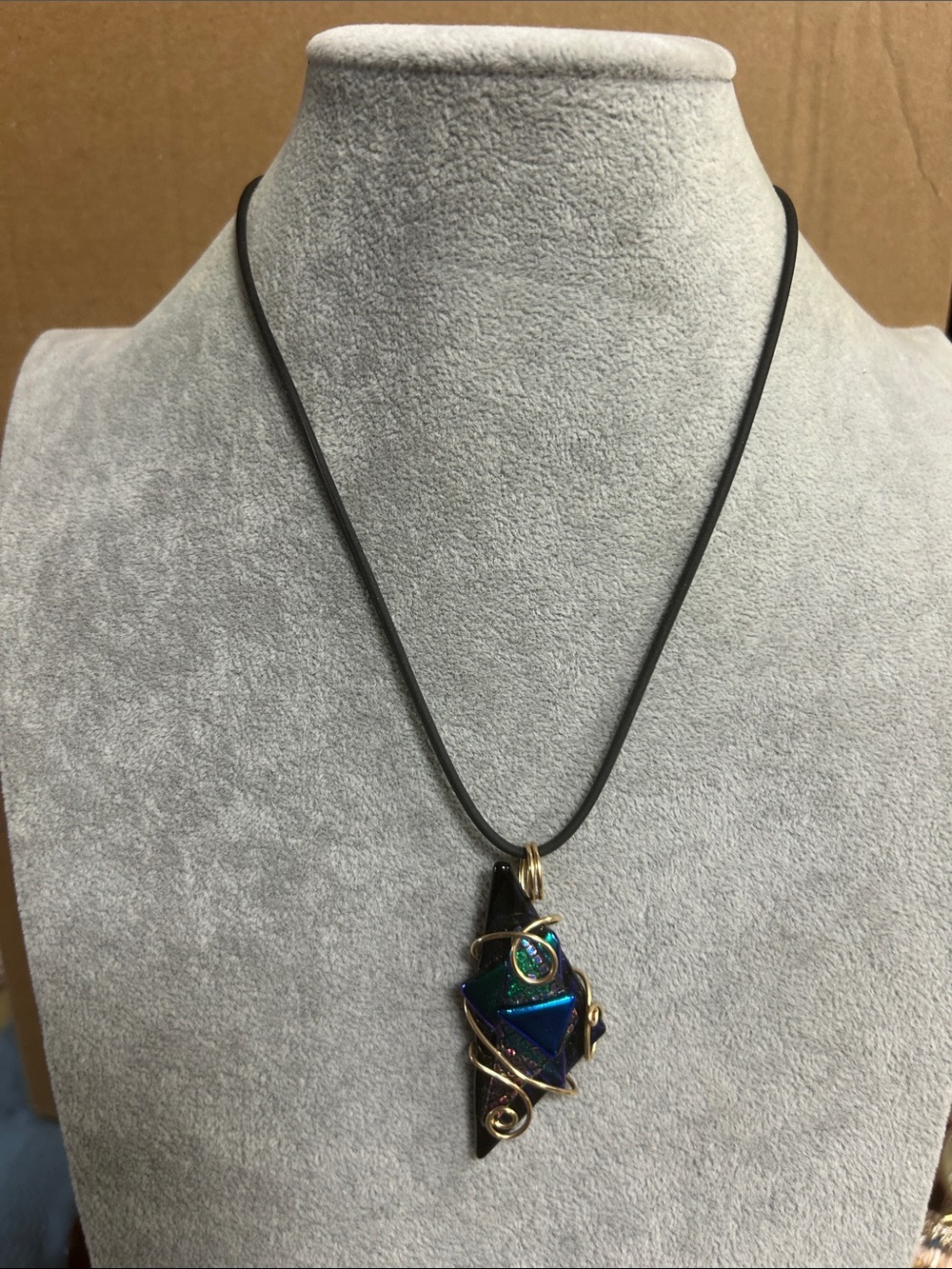 Handcrafted Blue Iridescent Glass Pendant Necklace - Women Jewelry